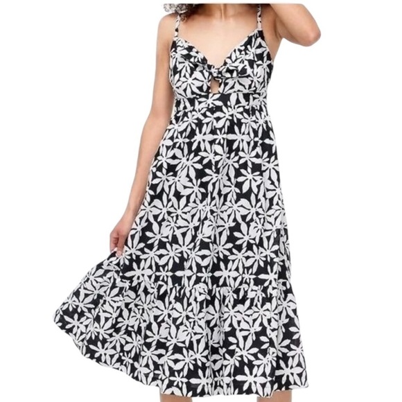 J.Crew Tie Front Cutout Smocked Back Dress Size 4 - Picture 1 of 17
